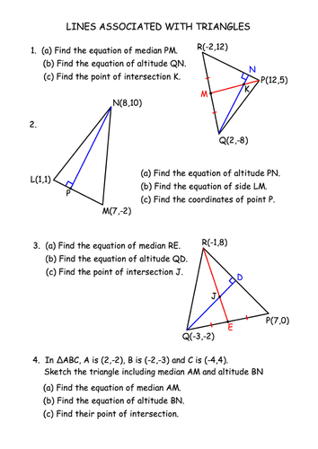 Straight Line Equations-Lines Associated with Triangles