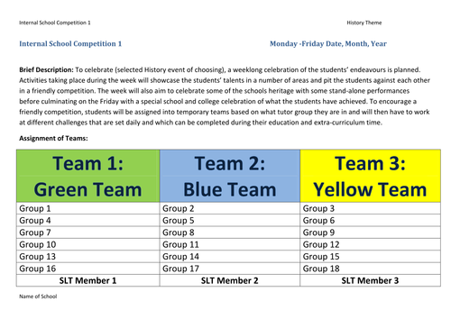 Primary school or SEN School Competition (Art, DT, English, PE & History)