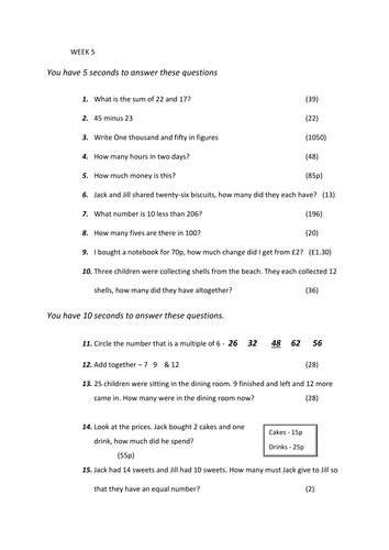 year 4 mental maths test teaching resources