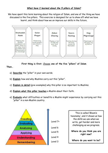 KS3 5 pillars assessment - linked to Bloom's 