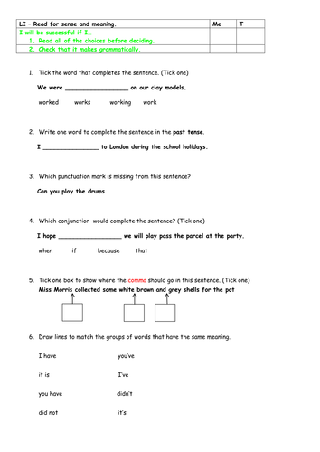 SPAG test practise year 2