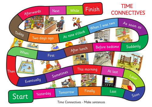 Time Connectives Game. A3 size. Make up sentences.