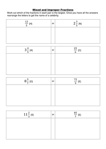 Ordering  Mixed and Improper Fractions