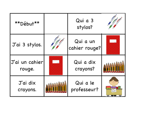 School Supplies - "J'ai, qui a" French Race Cards (FSL) Oral communication