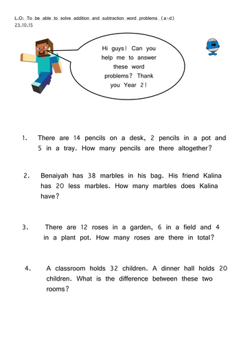 Year 2 - Addition and Subtraction Problem Solving ...