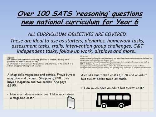 over 100 SATS 'REASONING' questions based on ALL year 6 maths objectives