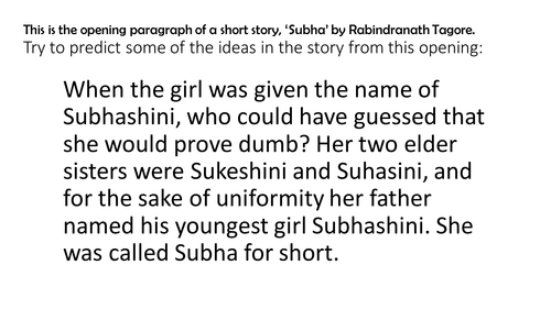 19th century writing - new GCSE preparation: 'Subha' , close reading & inference. 
