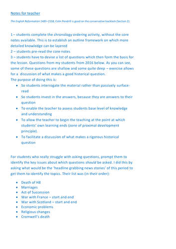 Henry VIII and the English Reformation Jan 1539 (excommunication) to Jan 1547 (death of H8)