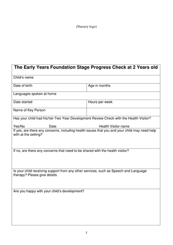 2 Year Old Progress Check (EYFS) 