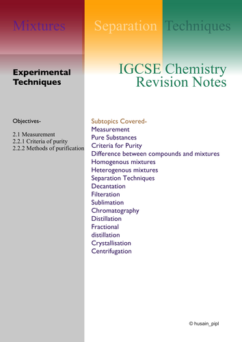 IGCSE_Chemistry_Separation techniques_Mixtures _Criteria for purity_apparatus for measuring