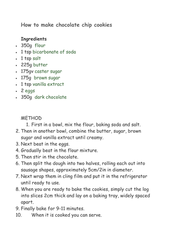 cookie recipe for gingerbread man week plan Year 1