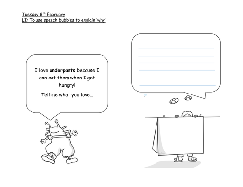 Aliens Love Underpants activity for lower Set English Year 1