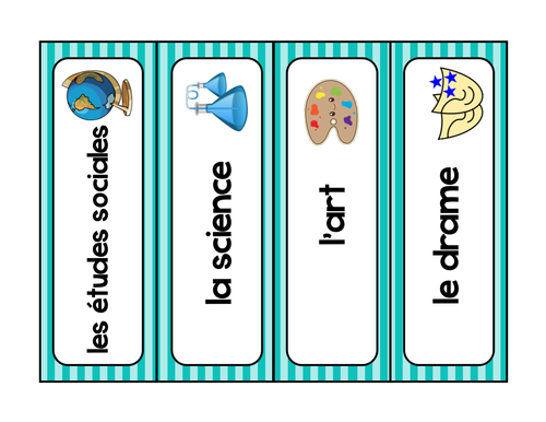 French timetable, Schedule cards with Alphabet and Calendar words - Blue Stripe