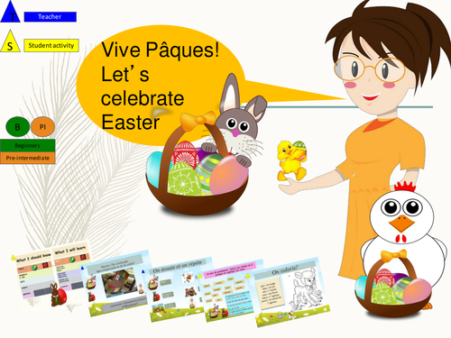 French Easter celebration (lesson + Printable) / Pâques en français (lesson + exercices) No Prep.