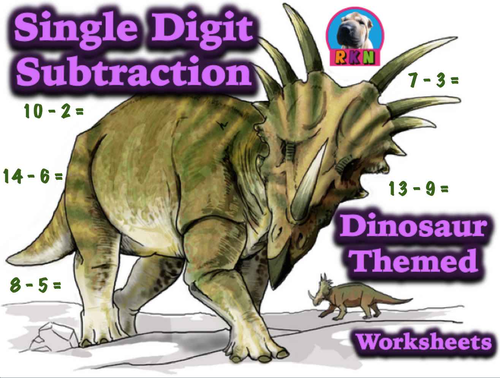 Single Digit Subtraction - Dinosaur Themed - Horizontal