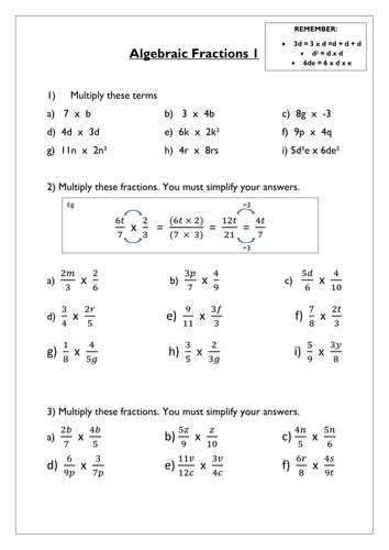 Algebraic Fractions worksheet | Teaching Resources