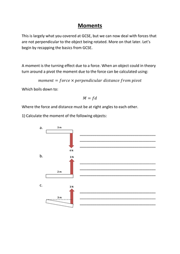AQA A-level Physics: Moments (notes and question booklet)