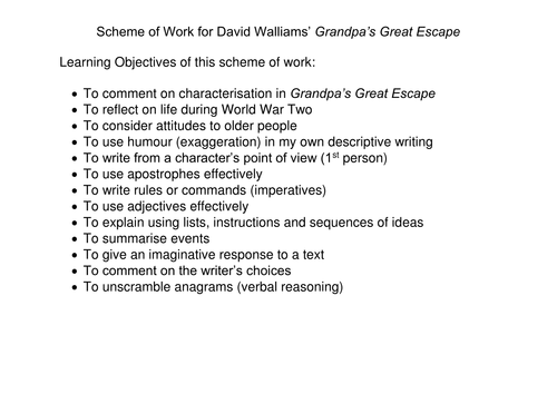 David Walliams - Grandpa's Great Escape SOW and more KS2 KS3