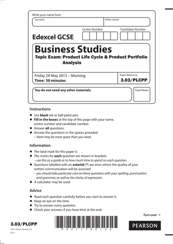 3.03 Product Life Cycle and Boston Matrix  Mock Paper