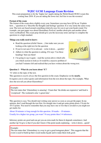 WJEC Langauge Reading Exam June 2016 Revision