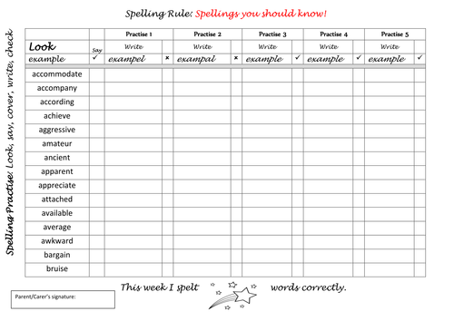 Year 5 and 6 Spellings 2015 look cover write check