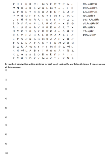 'aught' spelling rule worksheet