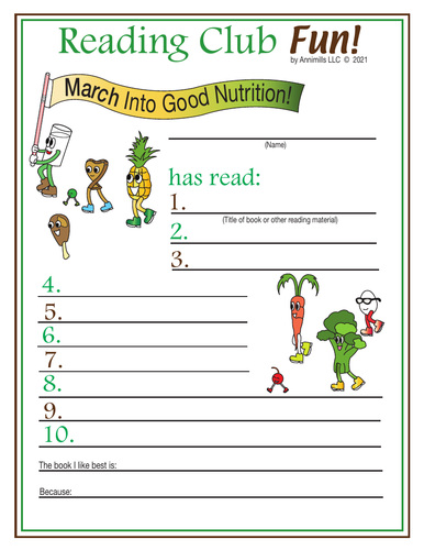 March Into Good Nutrition Reading Log and Certificate Set