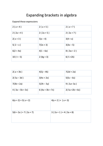 Expanding brackets in algebra easy