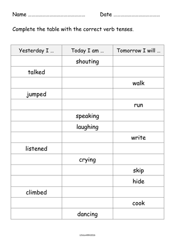 Past Present And Future Verb Tenses Worksheets Teaching Resources 7808