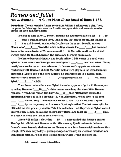Romeo and juliet act 3 scene 1 essay
