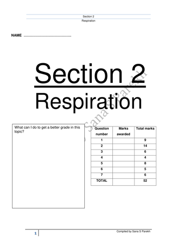 Biology IGCSE Edexcel- Section 2 -Respiration- Topic by Topic questions