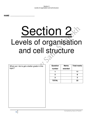 Biology IGCSE Edexcel- Section 2 - Level of organisation and cell structure- Topic by Topic 