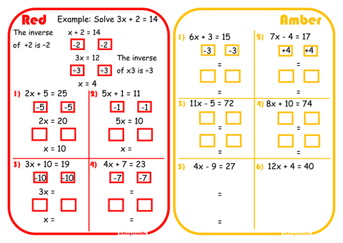 Solving Two-Step Equations Scaffolded Differentiated RAGE Sheet