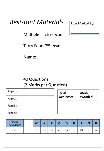 AQA Resistant Materials Mini Test 2 40 Questions