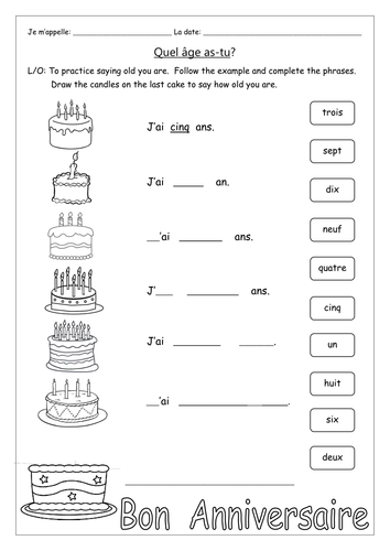 an l exercise write english now to ton ~ Quel quand tu? FRENCH et as anniversaire C'est âge