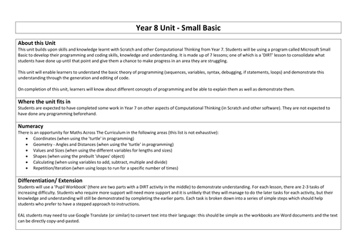 Small Basic - Entire Unit Resources (easy to use!)