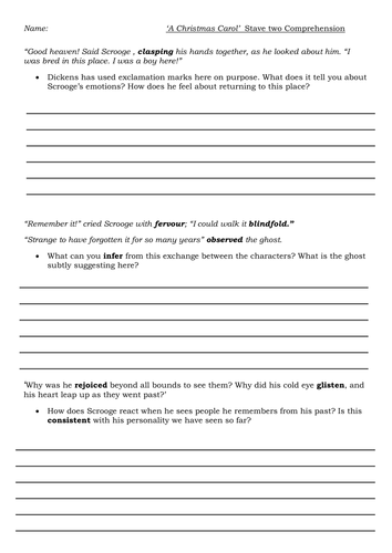 A Christmas Carol: Stave 2 personal response essay worksheet GCSE KS4 Year10/11