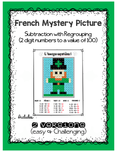 French Subtraction practice - Mystery picture