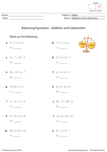 Balancing Equations - Addition and Subtraction