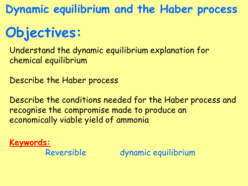 Dynamic Equilibrium and the Haber process - OCR; Edexcel; AQA Chemistry Extension unit lesson