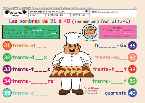 FRENCH HEALTH & BODY (UNIT 4): Y4 -Y5: The numbers up to 40/ Adding and Subtracting Numbers