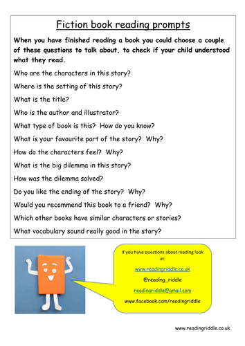 Fiction book questions -prompts for parents