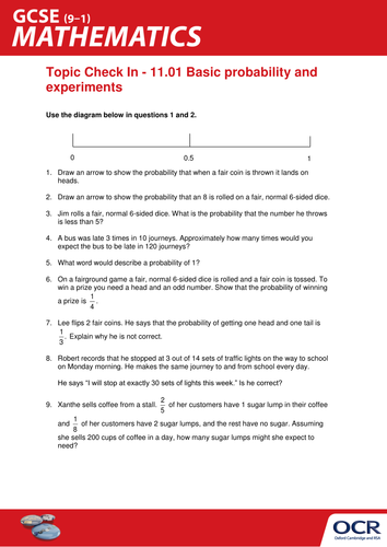 OCR Maths: Initial learning for GCSE - Check In Test 11.01 Basic probability and experiments