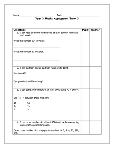 Maths assessment yr3 HA