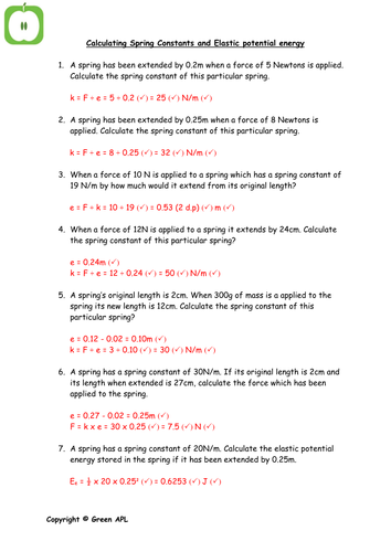 Worksheets Energy Calculations Worksheet physics elastic energy and spring constant calculations by greenapl teaching resources tes