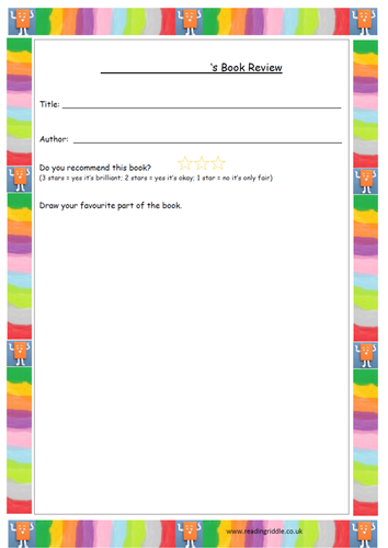 fiction book review worksheet