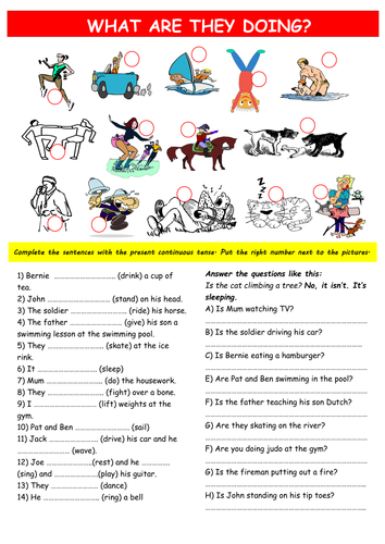 Review verb to be and present continuous worksheet