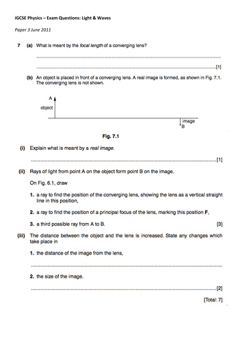 Cambridge iGCSE Physics: LIGHT AND WAVES Extension Exam Questions +MS.