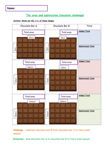 Working out the area of chocolate bars mostly HTUXTU TUXU and consolidating adding and subtracting. 