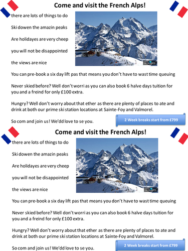 French Alps persuasive poster correct and improve exercise 